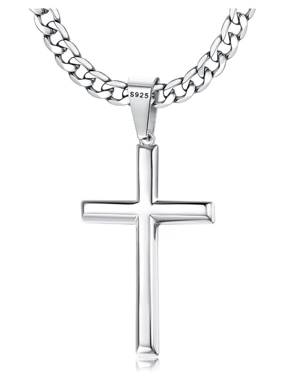 925 Sterling Silver Cross Necklace Cuban Link Chain 22 in Men Women